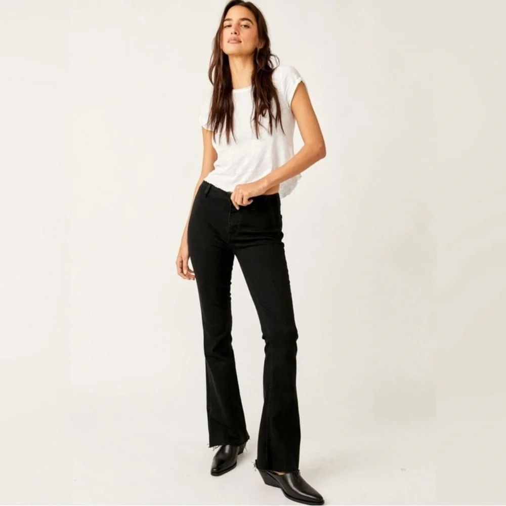 Free People Retro 70s Level Up Slit Bootcut Jeans Pitch Black Size 31 NEW